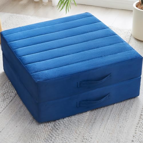 JKMAX 2 Pcs High Density Foam Floor Pillow - Upgraded Large Pillows Seating for Adults - Outdoor Floor Cushion with Soft Tufted Cover - Yoga Pillows for Sitting On Floor - 22 Inch Navy Blue - color: Navy Blue, size: 2 Counts