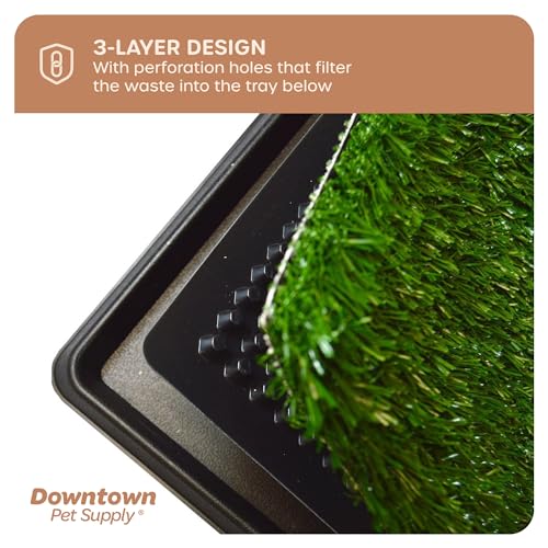 Downtown Pet Supply Dog Grass Pad with Tray, 20 x 25 - Outdoor and Indoor Potty System for Dogs with Replaceable Synthetic Grass Pee Turf - Portable and Waterproof Turf Dog Potty - size: 20" X 25"
