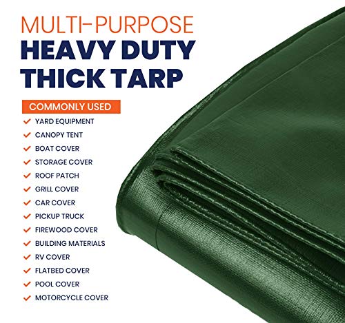 Extra Heavy Duty 14 Mil Tarp Cover, Waterproof, UV Resistant, Rip and Tear Proof, Poly Tarpaulin with Reinforced Edges for Roof, Camping, Patio, Pool, Boat (Green/Black 6′ X 8′) - color: Green/Black-14 Mil, size: 6′ X 8′