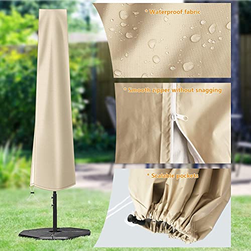 OKPOW Umbrella Cover 420D Oxford Fabric Patio Umbrella Covers Waterproof with Zip, for 9ft to 12ft Garden Outdoor Umbrella (Beige) - color: Ecru, size: Fit for 9-12 Feet Market Umbrella