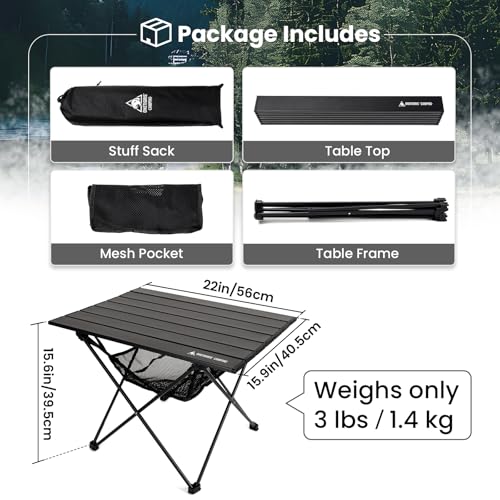 ONETIGRIS Portable Camping Table, Lightweight Beach Table with Storage Net & Carry Bag, Camping Side Table for Outdoor Cooking, Hiking, Fishing, Picnic, Travel