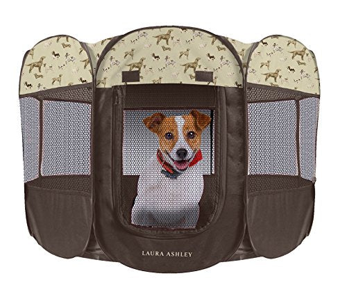 Laura Ashley Portable Folding Pop Up Dog Playpen, Waterproof Collapsible Open Air Travel Playpen - Hunter Hill, 29"x29"x17"