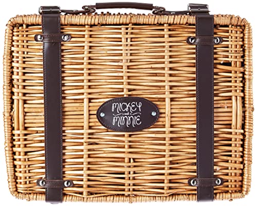PICNIC TIME Disney Mickey and Minnie Mouse Champion Wicker Picnic Basket for 2 with Deluxe Cutlery Service Kit, Large Suitcase Style Picnic Set with Leatherette Handle (Black with Brown Accents) - color: Disney Mickey Mouse & Minnie Mouse - Black With Bro