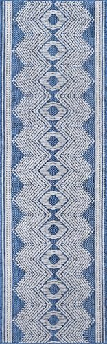 Nuloom Ranya Blue/Ivory, 2' x 8', Tribal Geometric, Soft and Cozy, High Traffic, Stain Resistant, Easy Clean, Durable Area Rug for Indoor/Outdoor Patio, Deck, Porch, Garden, Courtyard - color: Blue, size: 2' x 8' (Rectangular)
