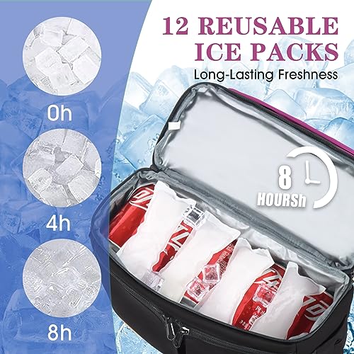 Scothen Backpack Cooler with Double Decker & 12 Ice Packs- Keeps 36 Cans Cold for Up to 24 Hours- Waterproof & Leak Proof Insulated Cooler Backpack- Stylish Cooler Bookbag for Women Travel Work Beach - color: Black Purple