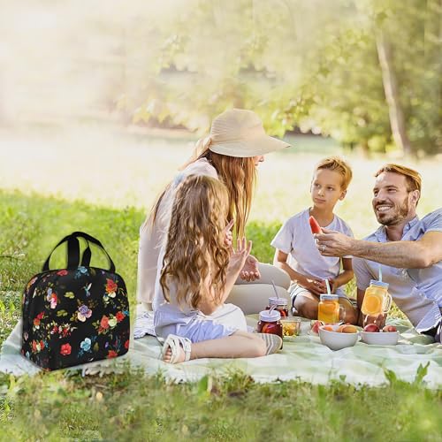 Vintage Rose Peony Poppy Floral Insulated Lunch Bag Reusable Lunch Box Women Men,Cooler Thermal Meal Tote for Kids School Student Picnic Office Work - color: Vintage Rose Peony Poppy Floral