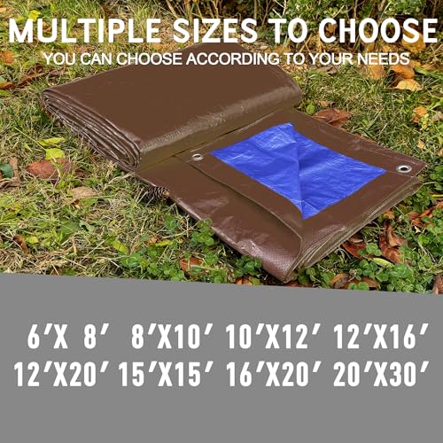 STARPYNG-7 Mil Brown/Blue 20x30 Feet Tarp-Multifunctional Waterproof Tarpaulin-Waterproof, UV Resistant, Rip and Tear Resistant, Poly Tarpaulin with Reinforced Edges for Cover - color: Brown/Blue, size: 20x30FT