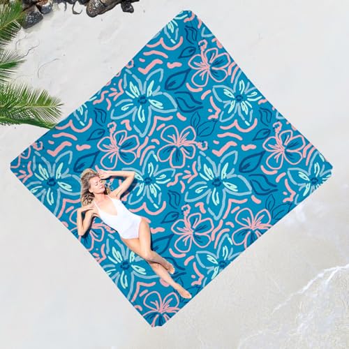Beach Blanket Waterproof Sandproof 1-7 Adult Oversized 78 '' × 81 '' Lightweight Durable Compact Sand Free Extra Large Beach Mat for Travel Camping Hiking Picnic - color: Blue Flower, size: 78“x81”
