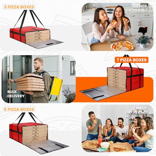 Bodaon Pizza Bags for Delivery, 20" x 20" x 14" Pizza Warmer Bags for Carry Hot, Insulated Pizza Delivery Bag for Commercial Use, Pizza Carrier for Food Catering, Food Delivery Accessories, Red - color: Red, size: 20" x 20" x 14"H