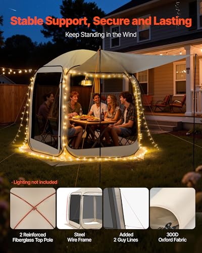 VEVOR Pop Up Screen House Tent, 6 x 6 ft, 4-6 Person Screen Gazebo with Extended Awning, Portable Screened in Canopy with Carry Bag, Netting Sides, for Patio, Backyard, and Outdoor Activities, Beige - color: Beige 1, size: 6×6×7.2 Ft