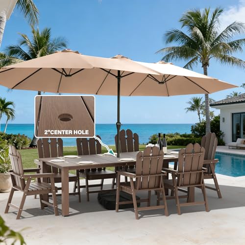 9-Piece Patio Dining Set, Outdoor Dining Set for 8, Large HDPE All-Weather Outdoor Furniture with 89.57” Umbrella Hole Table, 8 Armchairs, Brown - color: Brown, size: 8 Armchairs