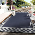 10x14 Large Outdoor Rug Waterproof Weather Resistant Patio Rug with Stakes & Carry Bag, Reversible Plastic Straw Modern Outdoor Carpet for Garden Backyard Balcony RV Mat Blue White - color: Border1|blue White, size: 10' x 14' (Rectangular)