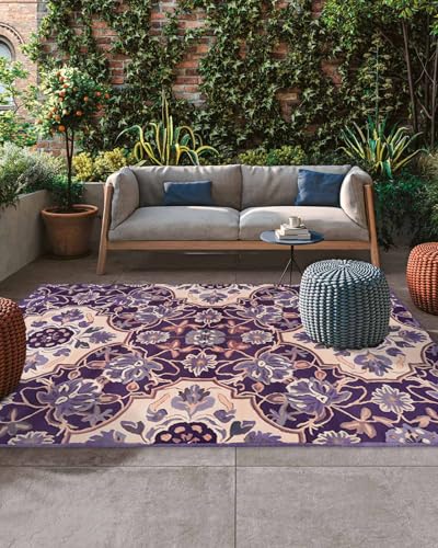 Outdoor Rug, Vintage Southwest Ethnic Style Indoor Area Rug Outdoor Carpet RV Camping Rugs 4x6ft Boho Flower Pattern Outside Mat for Patio Picnic Porch Deck Balcony Backyard - size: 4' x 6' (Rectangular)