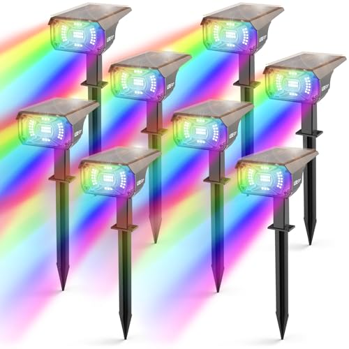 LEREKAM Solar Spotlights Outdoor, 40 LED s Color Changing RGB Waterproof Landscape Lights with 9 Light Modes, Colored Solar Spot Lights Auto On/Off, for Pathway Garden Pool Patio Yard - color: Multicolor, size: 8 Pack