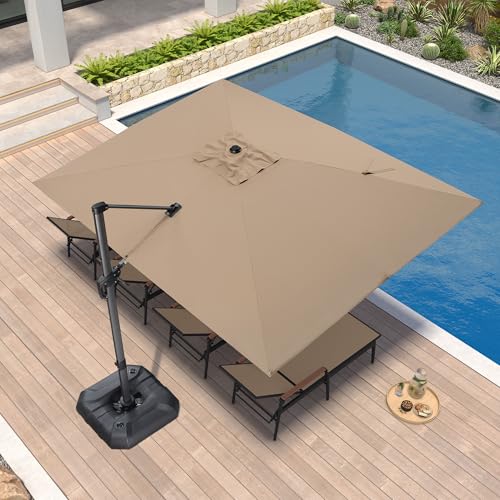 PURPLE LEAF 9' X 11.5' Patio Umbrella Outdoor Cantilever Rectangle Umbrella Aluminum Offset Umbrella with 360-degree Rotation for Garden Deck Pool Patio Taupe - color: Taupe, size: 9' X 11.5', style: Standard