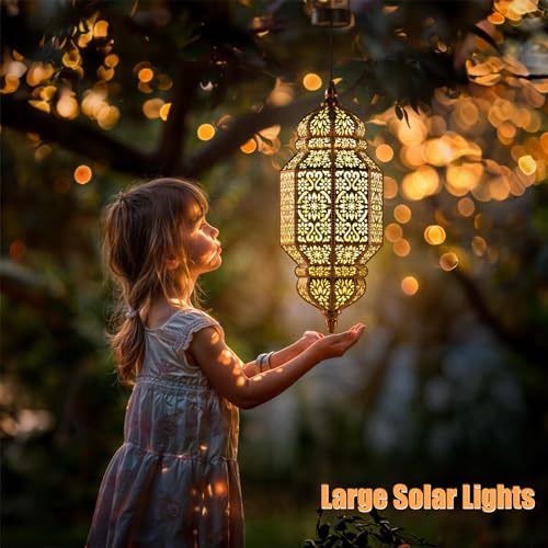 Twinkya 18 Inch High Large Hanging Solar Lights Outdoor Garden Decorative Solar Lantern Waterproof Plastic Moroccan Outdoor Decorations for Patio Pathway Yard Porch Backyard Garden Decor (1 Pack) - color: Copper, size: 1pack
