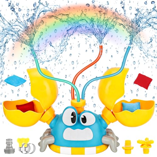 Water Sprinkler for Kids Toddlers, 4 in 1 Crab Sprinklers for Yard with 3 Spray Patterns & 4 Bean Bags for Toss Game, Kids Sprinklers for Outside Backyard, Summer Toys Water Fun for Kids 3 4 5 6 7 8 - color: Blue