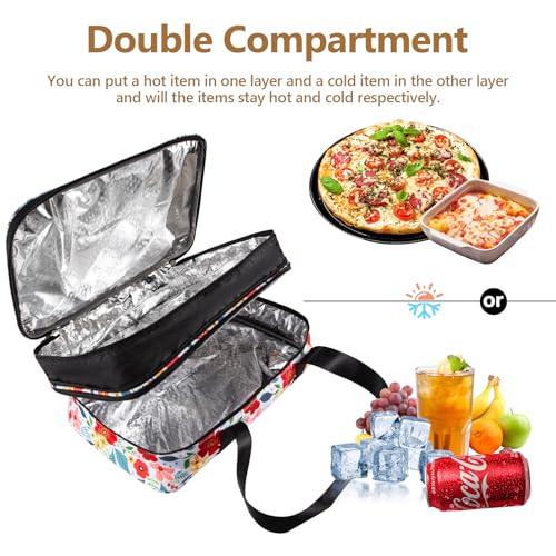 Double Decker Casserole Carrier Fits Pioneer Woman Kitchen Stuff & 9x13 Baking Dish, Expandable Lasagna Lugger Tote, Leakproof Thermal Food Warmer Bag for Potluck, Travel, Hot/Cold Food & Mom Gifts - color: Double Floral#2