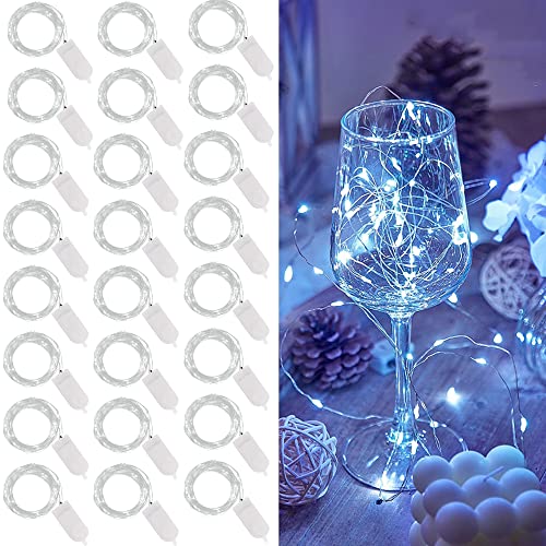 WATERGLIDE 24 Pack Fairy Lights Battery Operated (Included), 7 ft 20 LED Mini String Lights, Waterproof Silver Wire Firefly Starry Lights for DIY Wedding Christmas Party Mason Jars Decor, Cool White - color: Cool White