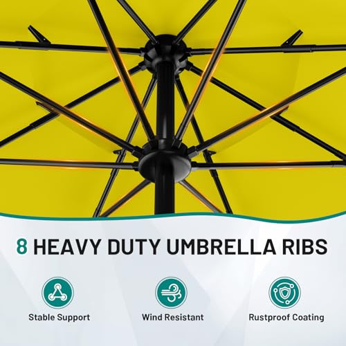 AreShark 9ft 3-Tier Patio Umbrellas, Outdoor Umbrella with 8 Sturdy Ribs UV Protection Windproof, Market Table Umbrella w/Push Button Tilt & Crank for Pool, Porch, Deck, Garden(Yellow) - color: Yellow