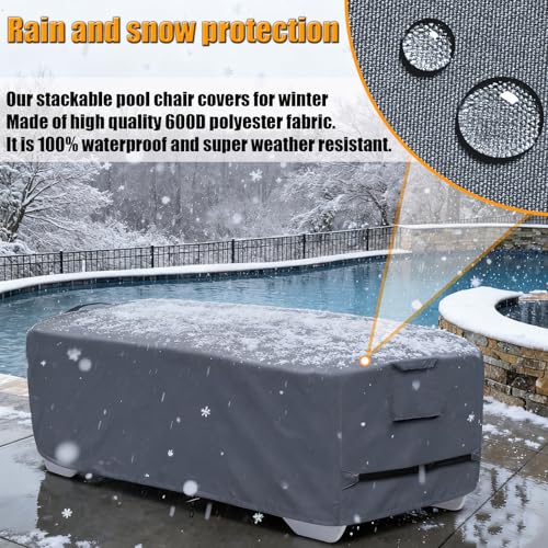 Outdoor Chaise Lounge Cover for 4-6 Stackable Patio Chaise Lounge Chairs, Waterproof, Durable Polyester Fabric 80 x 32 x 40 Inch Pool Lounge Chair Covers for Winter Storage (Grey) - color: Grey, size: Stackable (80"L x 32"W x 40"H)