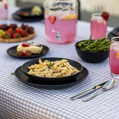 Grow Forward Premium Wheat Straw Pasta Bowls - 30oz Unbreakable Wide & Shallow Dinner Plate Bowls Set of 6 - Microwave Safe Reusable Plastic Pasta Bowls for Kids, Adults, Salad, Camping, RV - Midnight - color: Midnight Black, size: 30oz