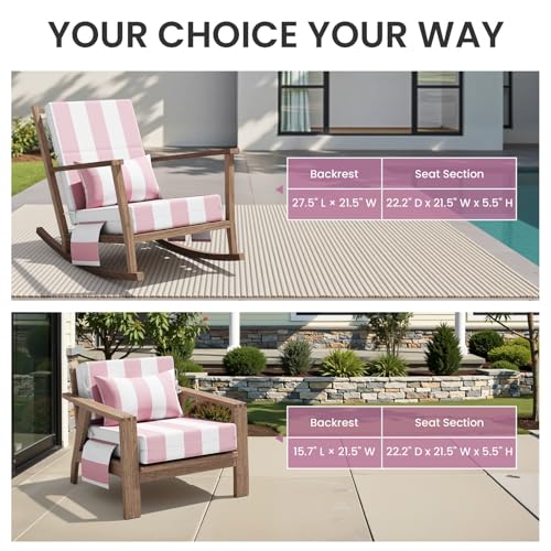 Crestlive Products Foldable Outdoor Chaise Lounge Cushions with Head Pillow and Side Pockets, Water Resistant & Fade Resistant Lounge Chair Cushion, 72''L x 21''W, Set of 2, Pink Stripe - color: Stripe|pink&white, size: 72"l X 21"w