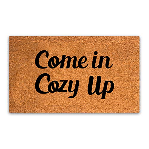 PLUS Haven Coco Coir Home Entrance Door Mat – 17.5" x 30" Come in Cozy Up Welcome Mat – Heavy-Duty Natural Fiber Doormat for Indoor & Outdoor Use - color: Coco