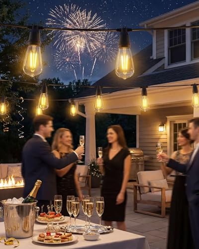 TW SHINE 100 FT Solar String Lights Outdoor, 31+2 LED Waterproof Shatterproof Bulbs with Remote Dimmable Timer, 3 Lighting Modes Patio Light for Garden Yard Wedding Party Holiday Decoration