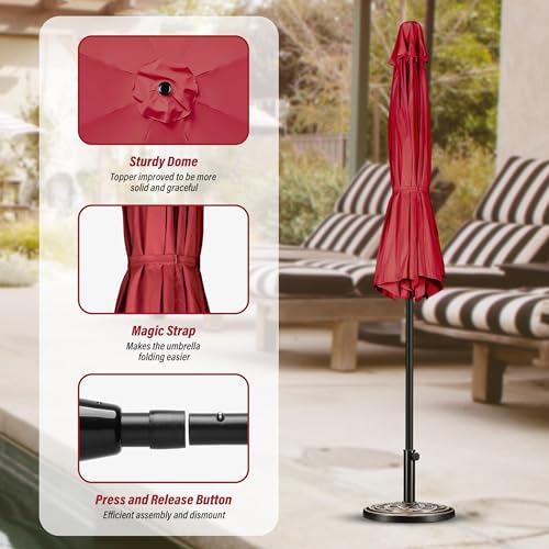 Simple Deluxe 9FT Outdoor Patio Umbrella Table Market Umbrella with Push Button Tilt and Crank and 50lbs Base Stand, for Garden, Lawn, Deck, Backyard, Pool, Red - color: Combo-9ft-Red&Black, size: 9ft
