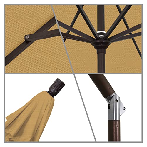California Umbrella 9' Round Aluminum Market Umbrella, Crank Lift, Collar Tilt, Bronze Pole, Champagne Olefin - color: Champagne