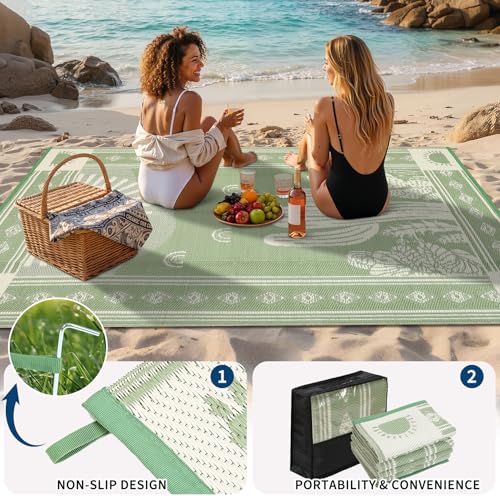 Garvee Reversible Cactus Outdoor Rug 8x10 for Patio, Waterproof Outdoor Area Rug, Modern Desert Botanical Indoor Outdoor Rugs, Plastic Straw Rug for RV, Camping, Deck, Sage Green & Beige - color: Sage Green & Beige, size: 8' x 10' (Rectangular)