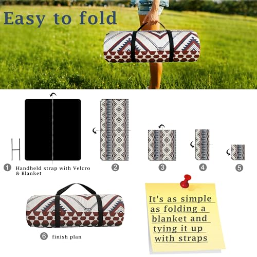 SAMSIER Large Outdoor Picnic Blankets Waterproof Foldable, Beach Blanket Sandproof Portable, Picnic Mat Washable for Camping (80"×80", Thickened) - color: Navy Brown, size: 6'8" x 6'8" (Square)