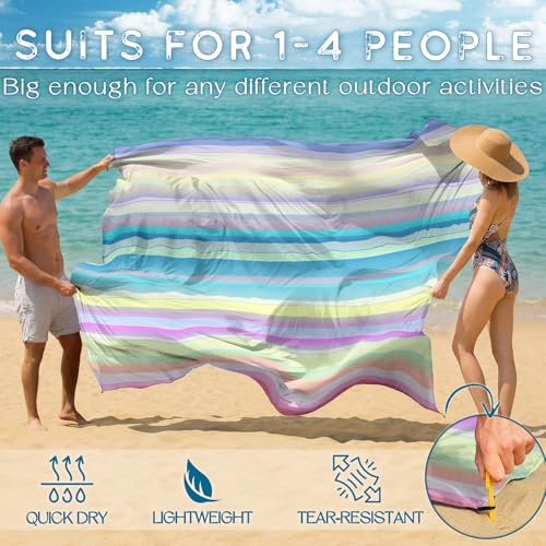 BYDOLL Beach Blanket 78''X81'' Waterproof Sandproof Suits1-4 Adults Oversized Lightweight Large Blanket Picnic Mat for Beach Sand Free Travel Camping Hiking Picnic - color: Rainbow, size: 78"x81"