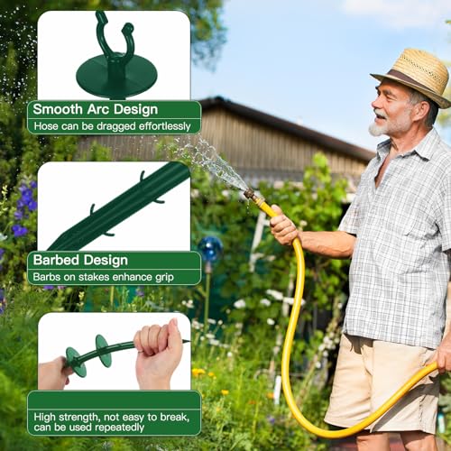 Blulu 15 Pcs 2 in 1 Garden Hose Guide, Universal 10 Inch Hose Guide Stakes with Barbs, Water Sprinkler Support Spike to Keep Off Lawn for Yard Lawn Garden Flower Plant Tool(Green) - color: Green