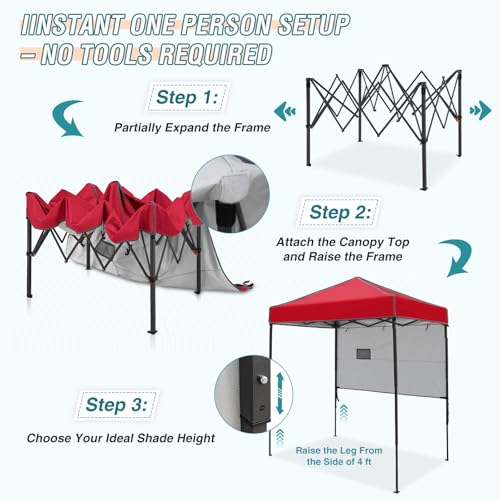 EAGLE PEAK 6x4 Instant Pop Up Canopy Tent with 1 Half Wall Panel, Straight Leg Sun Shelter, Portable Canopy with Carry Bag for Camping, Beach & Sports, Red - color: Red, size: Half Wall