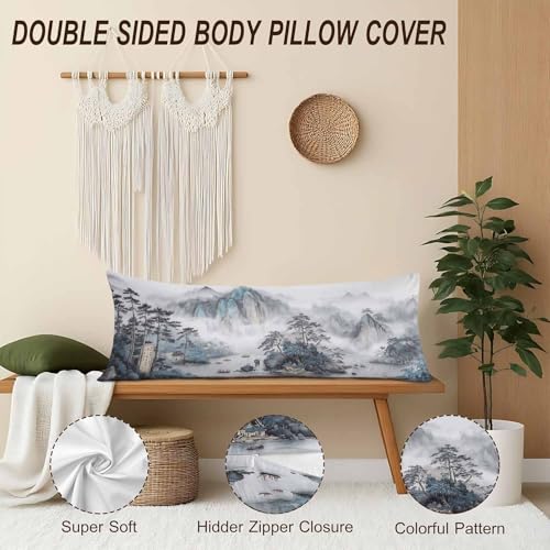 Japanese Landscapes Body Pillow Cover Japanese Mountain Painting Decorative Body Pillow Covers Long Pillow Cushion Case Zipper Body Pillowcase for Bedding,Couch,Home 20"X54" - color: Japanese Landscapes, size: 54" x 20" (Pack of 1)