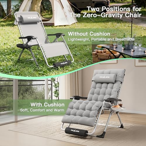 Amopatio Oversized Padded Zero Gravity Chair, XL 29In Reclining Camping Lounge Chair w/Removable Cushion&Headrest, Upgraded Lock and Footrest, Folding Patio Recliner for Indoor Outdoor, Grey - color: Light Gray XL, size: 29in