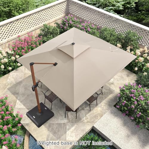 PURPLE LEAF 11' X 11' Patio Umbrella Cantilever Outdoor Umbrellas Square Large Parasol Windproof Sunshade Heavy Duty Sun Umbrellas for Deck Pool Patio Garden, Beige - color: Beige, size: 11'X11', style: Umbrella