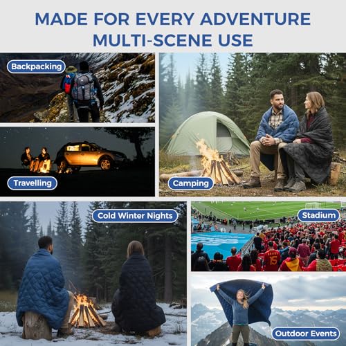 ATEPA Wearable Sleeping Bag, Recycled Water-Resistant Camping Blanket Poncho, Ultralight Packable Stadium Blanket for Outdoor - color: Aero Camping Blanket Blue