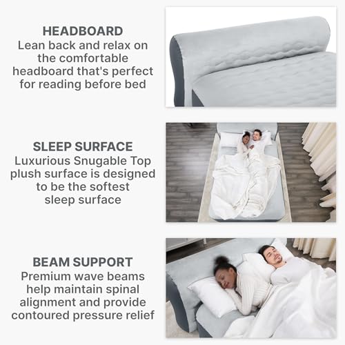 SleepLux Queen Air Mattress with Headboard | Supersoft Snugable Top, Extra Durable Tough Guard | Raised Airbed with Built in Pump + USB Charger (90"x60"x29") Grey - style: Queen ToughGuard with Headboard