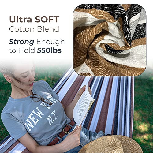 Backyard Expressions - 914921 - Portable Double 2 Person Outdoor Hammock with Stand - Brown and Gray - 9 x 3 Foot Hammock - color: Saharan Nights
