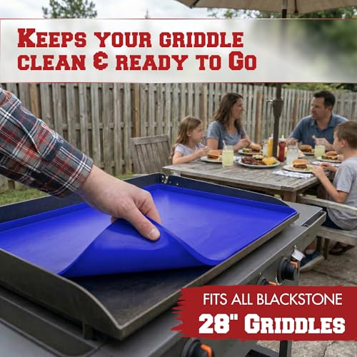 KITCHEN PERFECTION 28" Premium Silicone Griddle Cover Mat for Blackstone Griddle 28 Inch - Hermetic Protection from Rust & Debris All Year, Fits All Blackstone 28 Inch Models - Food Grade Silicone - color: Classic Blue 28 inch