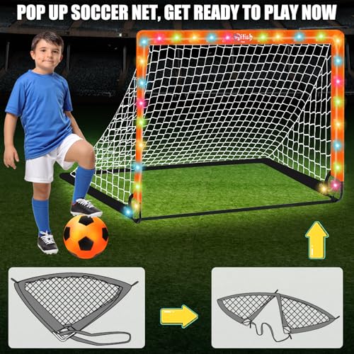 Kids Soccer Goals Set for Backyard - Portable Pop Up Light Soccer Net for Toddler Age 3-5 6-8 8-10 10-12 and Ball - Youth Target Soccer Games Sports Gift for Outdoor, 4 x3Ft