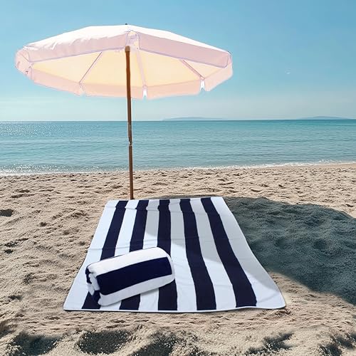 COTTON CRAFT Oversized Beach Towels - Set of 2 - XXL 35x84 The Big Kahuna 7 Foot Extra Large Beach Blanket Towel - Big & Tall - Huge 100% Cotton Velour Soft Luxury Pool Bath Towel - Cabana Stripe Navy - color: Cabana Stripe - Navy, size: 2 Pack - 35x84