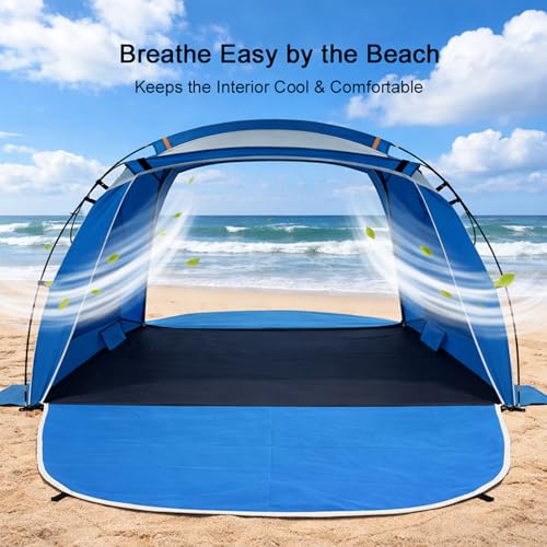 Beach Tent Sun Shelter with UPF 50+ UV Protection, Dual Door Design for Better Ventilation, Easy Setup Portable Beach Shade Canopy with Carrying Bag for Beach, Camping, Fishing and Outdoor Travel - color: Blue-Dual Door, size: Spacious 4-Person