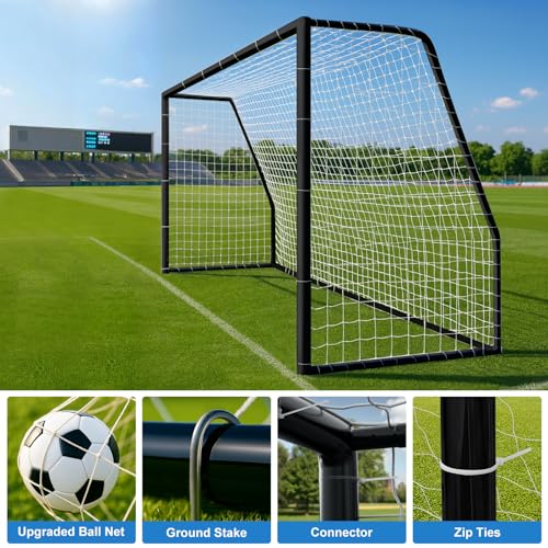 MOPHOTO Soccer Goal, 6X4/8x6/10x6.5/12x6/16x7/18.5x6.5/21x7/24x8ft Soccer Goals for Backyard, Full Size Soccer Goal for Teens & Adults Training - size: 21x7FT, style: Alloy Steel-Black