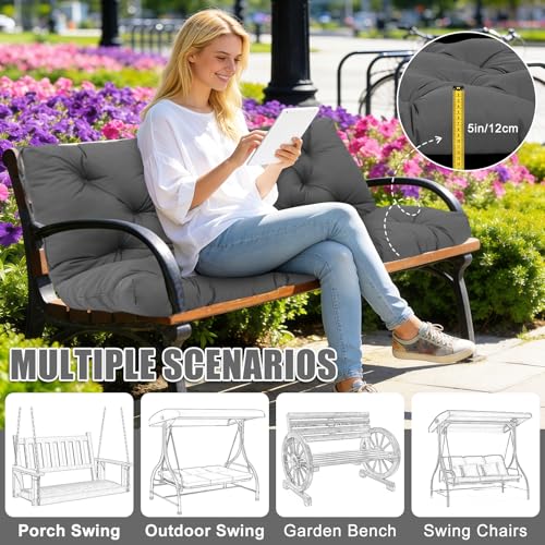 Patio Swing Cushions for Outdoor Furniture Thick 5in Porch Swing Cushions Waterproof 3 Seater 60 inch Outdoor Swing Cushions with Back (Dark Gray-60x40 inch) - color: Dark Gray, size: 60x40x5inch