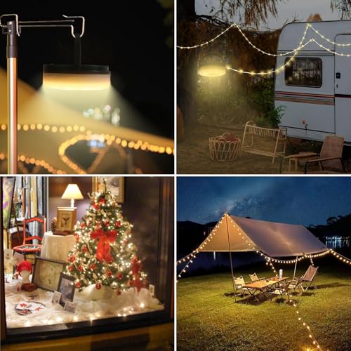 2-Pack Solar Camping String Lights, 39.4FT Portable Waterproof Camping Light with 8 Lighting Modes, Solar Powered and USB Rechargeable Tent Lantern with Remote Control for Camping, Garden and Hiking - size: 2 Pack