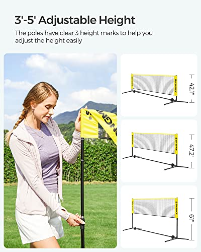 SONGMICS Badminton Net, Height Adjustable Volleyball Net, Pickleball Net for Junior Tennis, Kids, Indoor Outdoor Court, Foldable Nylon Net with Poles 10ft/13ft/16.5ft Wide - color: Yellow, size: 16.5FT